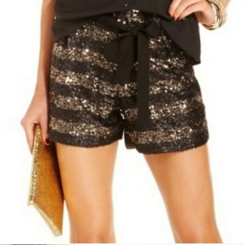 MM Couture x Miss Me Glam club wear rave Black & Gold Sequins Shorts S NWT
